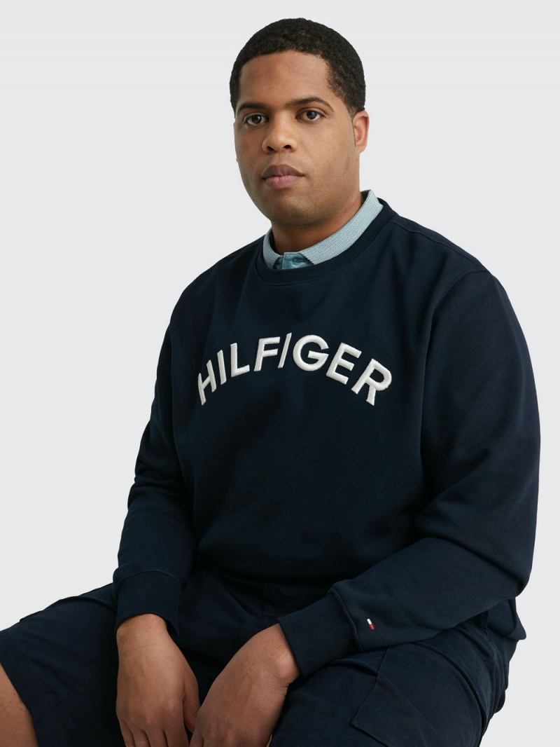 Tommy Hilfiger Plus Logo Embroidery Archive Fit Tröjor Herr Marinblå | 793-JPESCQ