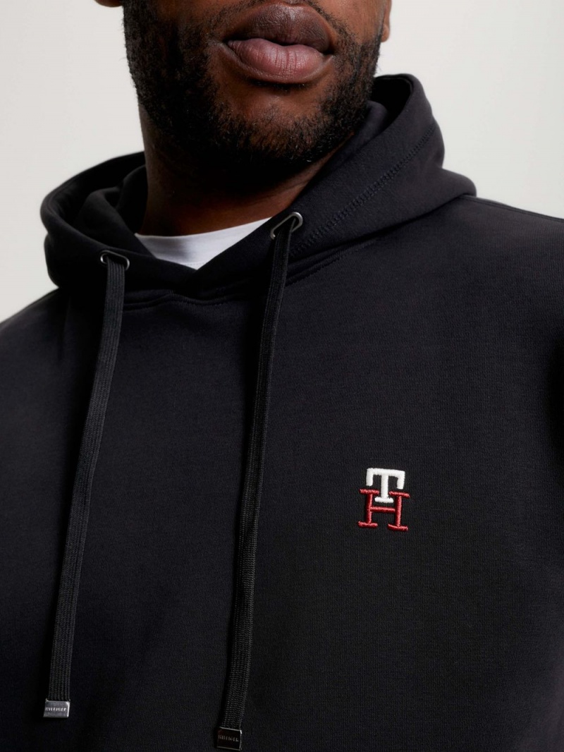 Tommy Hilfiger Plus Monogram Embroidery Hoodie Herr Svarta | 902-CYNGSO