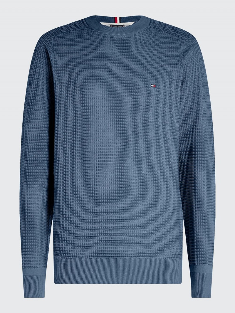 Tommy Hilfiger Plus Textured Organic Bomull Jumpers Herr Blå | 173-UHWNKY