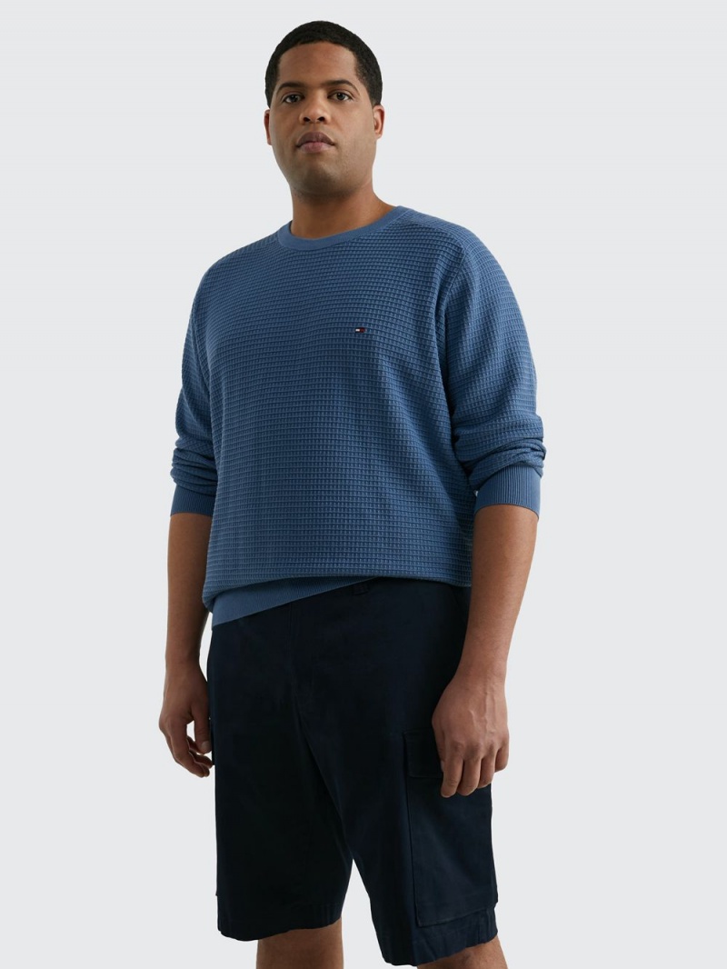 Tommy Hilfiger Plus Textured Organic Bomull Jumpers Herr Blå | 173-UHWNKY