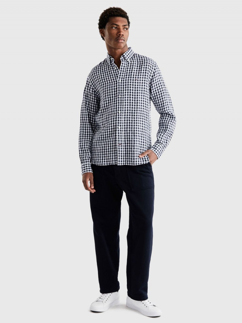 Tommy Hilfiger Premium Linen Gingham Skjorta Herr Blå Vita | 317-HXUJFV