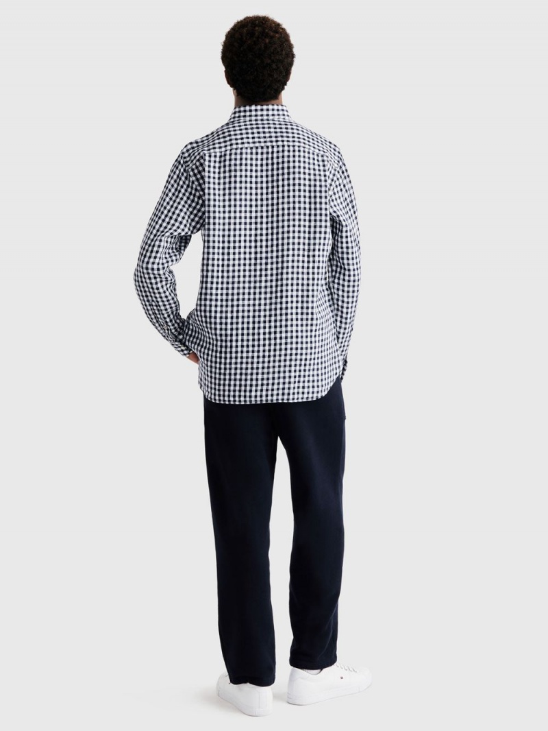 Tommy Hilfiger Premium Linen Gingham Skjorta Herr Blå Vita | 317-HXUJFV