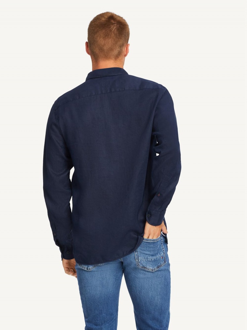 Tommy Hilfiger Premium Linen L/S Skjorta Herr Marinblå | 312-EAORHM