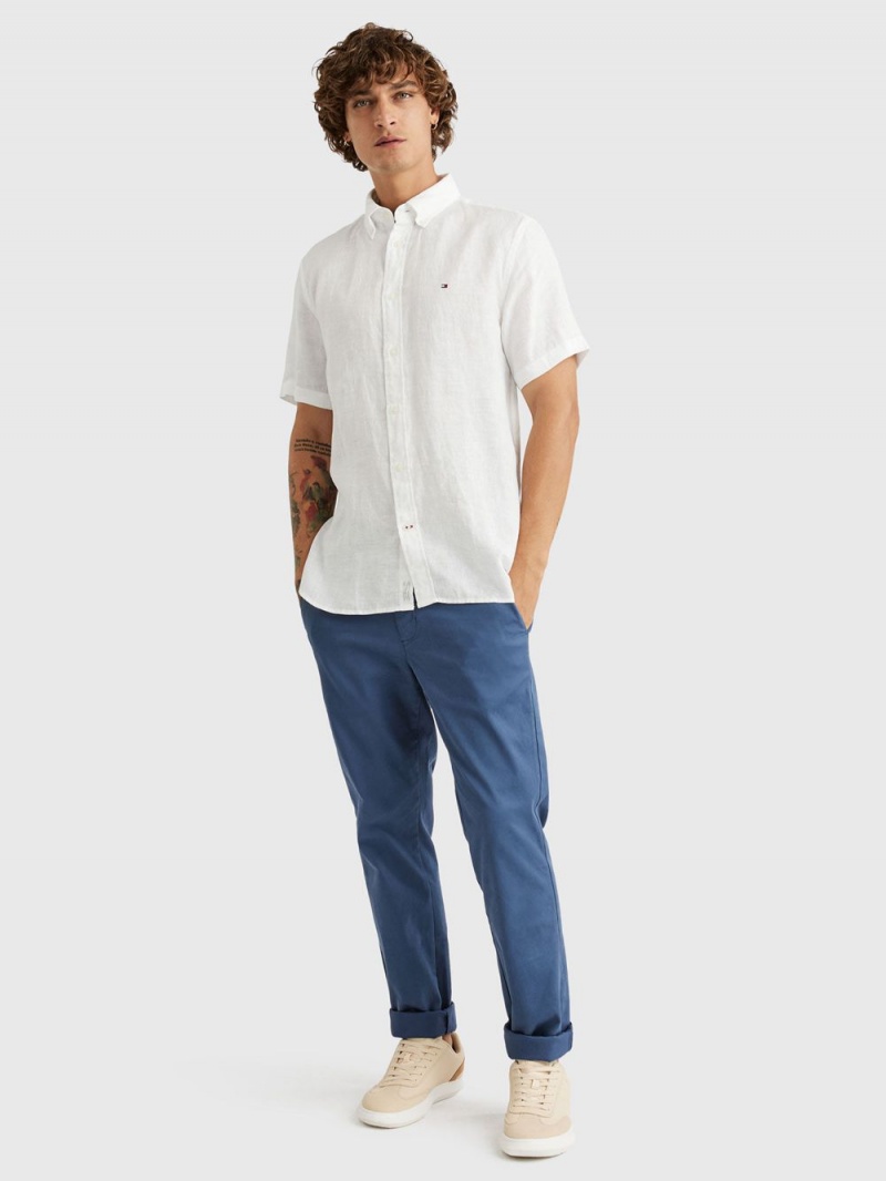 Tommy Hilfiger Premium Linen S/S Skjorta Herr Vita | 268-TEWIQB