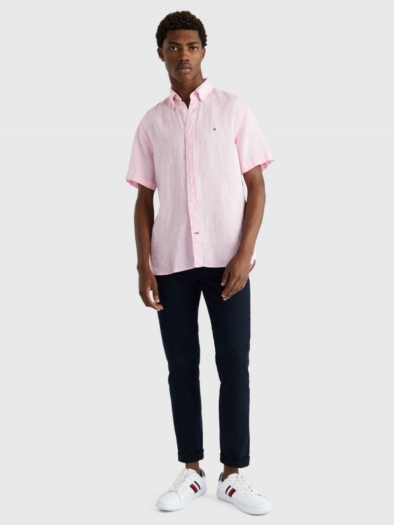 Tommy Hilfiger Premium Linen S/S Skjorta Herr Rosa | 976-REZAWX