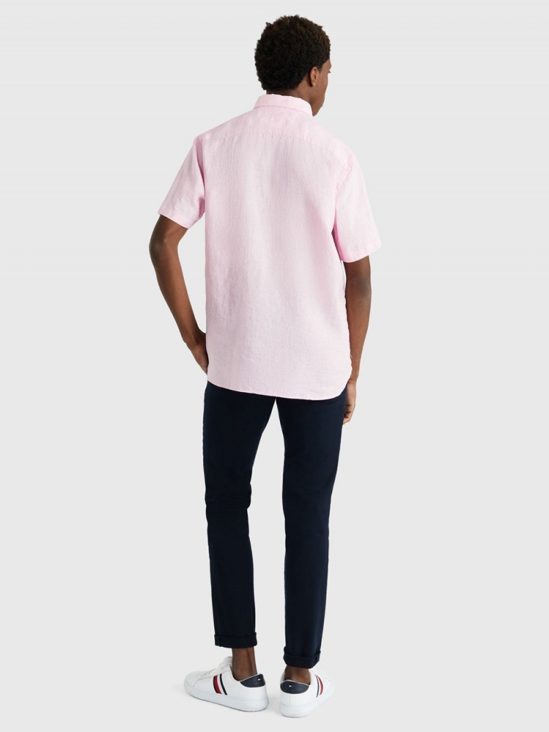 Tommy Hilfiger Premium Linen S/S Skjorta Herr Rosa | 976-REZAWX