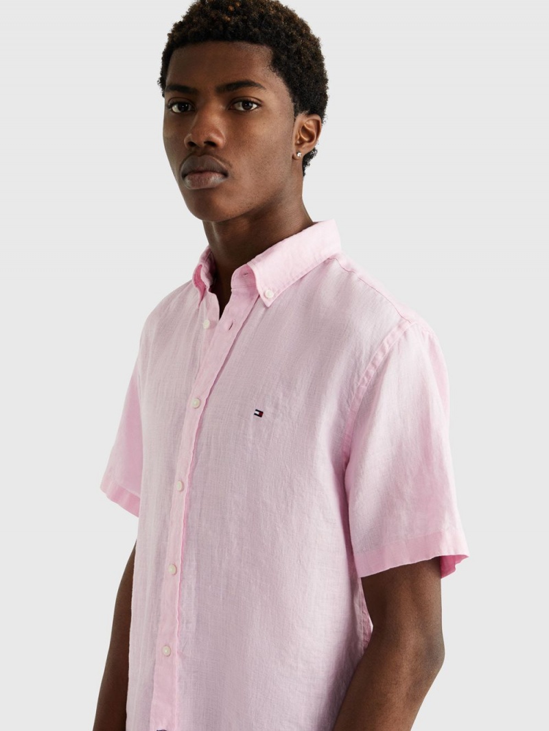 Tommy Hilfiger Premium Linen S/S Skjorta Herr Rosa | 976-REZAWX