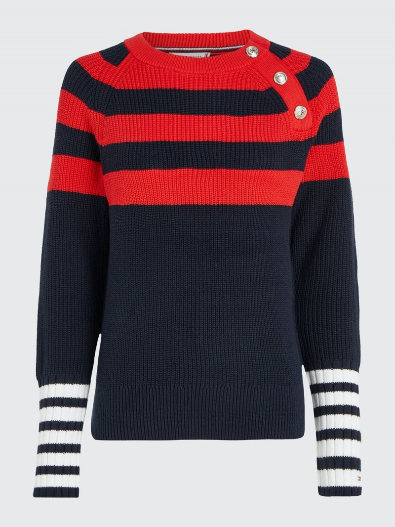 Tommy Hilfiger Raglan Crewneck Tröjor Dam Marinblå Röda | 596-MIUHAC