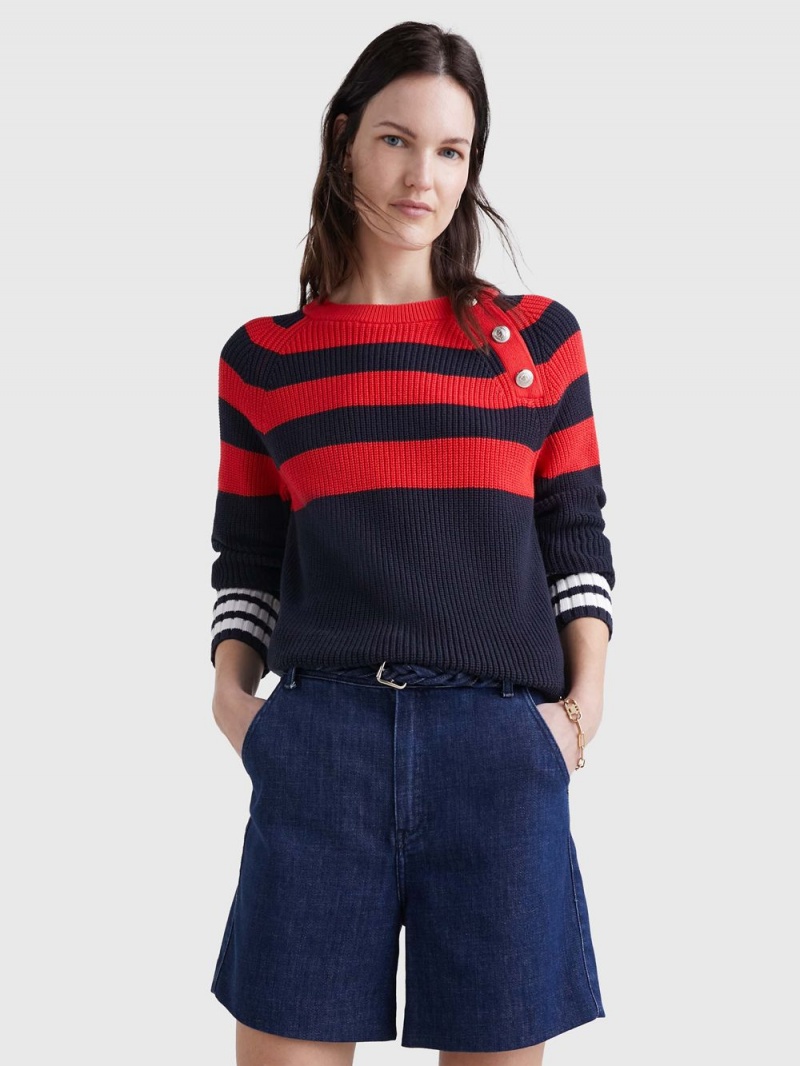 Tommy Hilfiger Raglan Crewneck Tröjor Dam Marinblå Röda | 596-MIUHAC