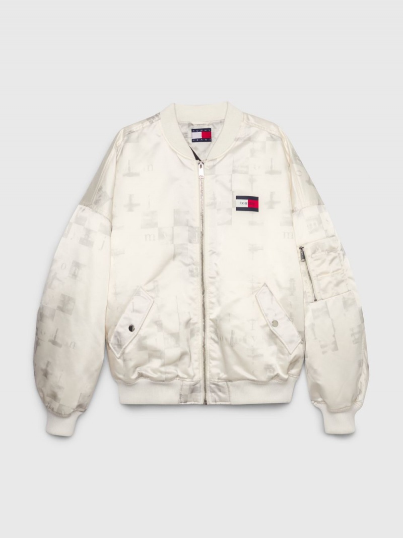 Tommy Hilfiger Recycled Down Sateen Checkerboard Bomber Jackor Dam Vita | 698-ERDQOZ