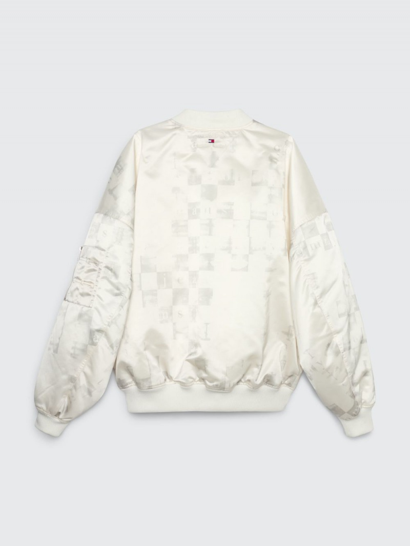 Tommy Hilfiger Recycled Down Sateen Checkerboard Bomber Jackor Dam Vita | 698-ERDQOZ