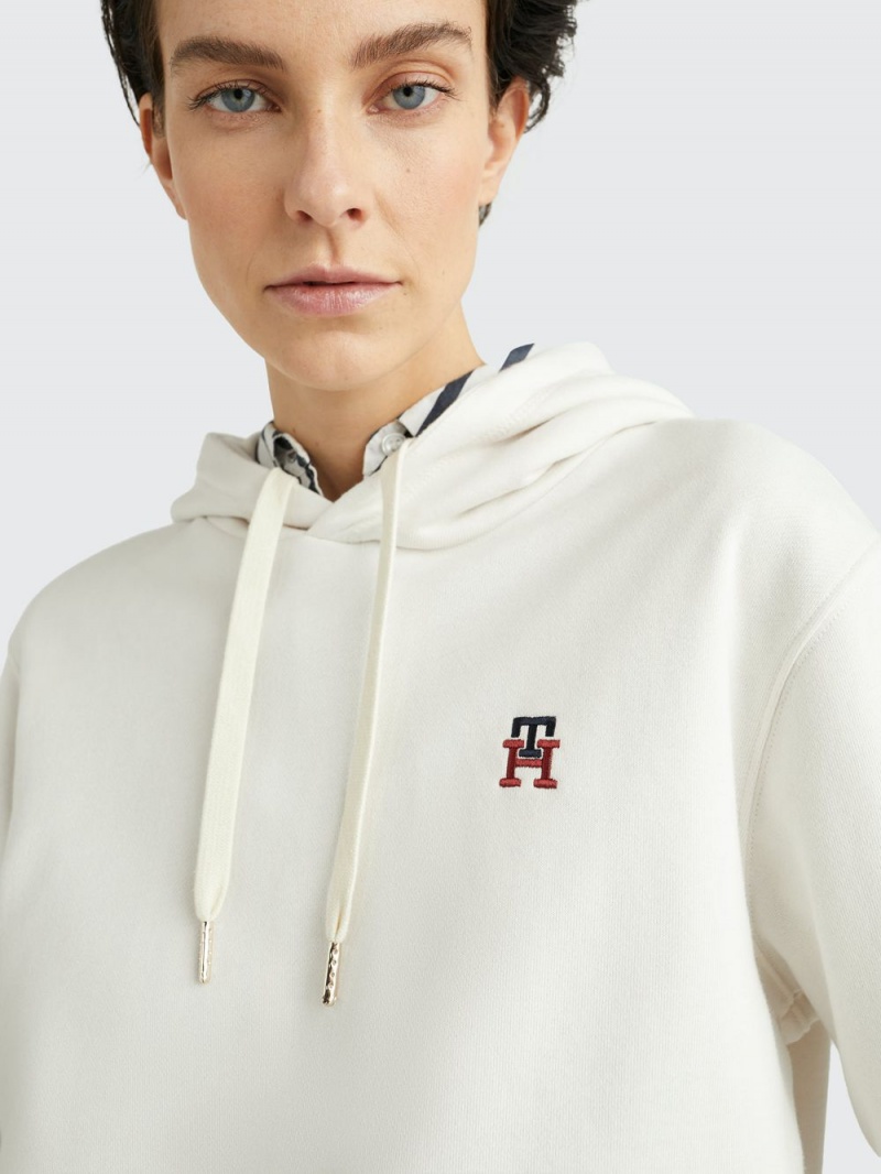 Tommy Hilfiger Regular Fit Terry Monogram Hoodie Dam Vita | 586-AQEUJB