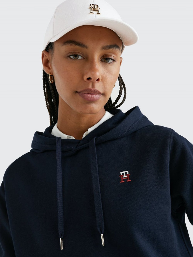 Tommy Hilfiger Regular Fit Terry Monogram Hoodie Dam Marinblå | 358-AQOCPY