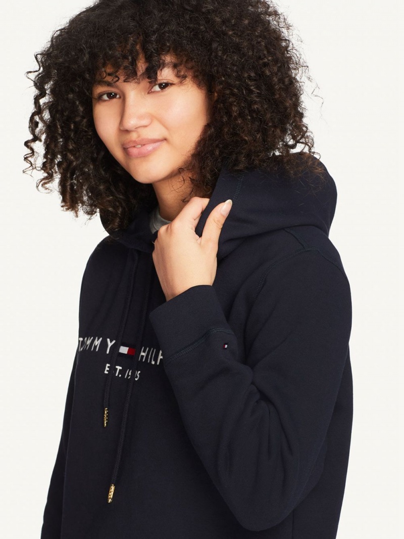 Tommy Hilfiger Regular Hoodie Dam Marinblå | 025-PBAHML