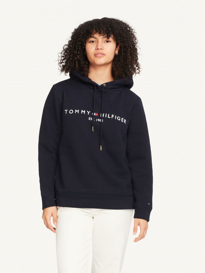 Tommy Hilfiger Regular Hoodie Dam Marinblå | 025-PBAHML