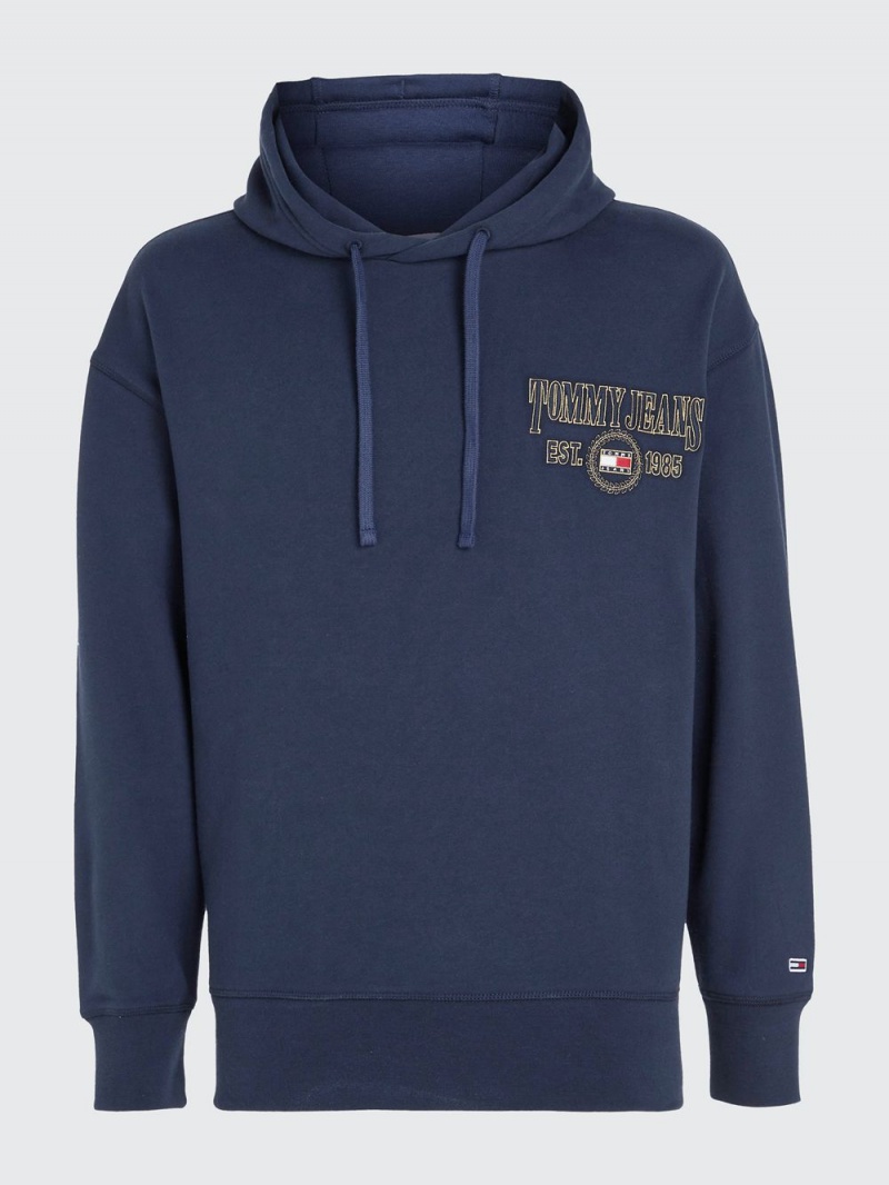 Tommy Hilfiger Relaxed Fit Logo Hoodie Herr Marinblå | 094-NHBUAD