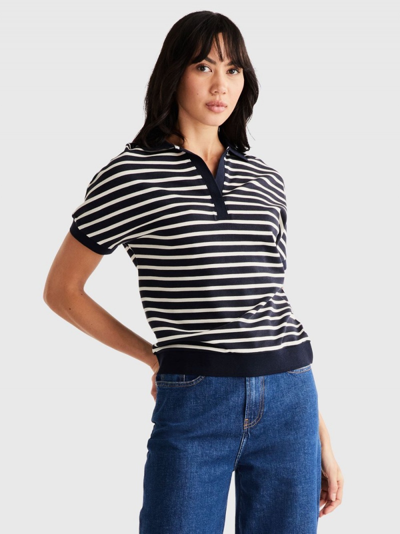 Tommy Hilfiger Relaxed Fit Piketröja Dam Marinblå Vita | 170-CVKZQA