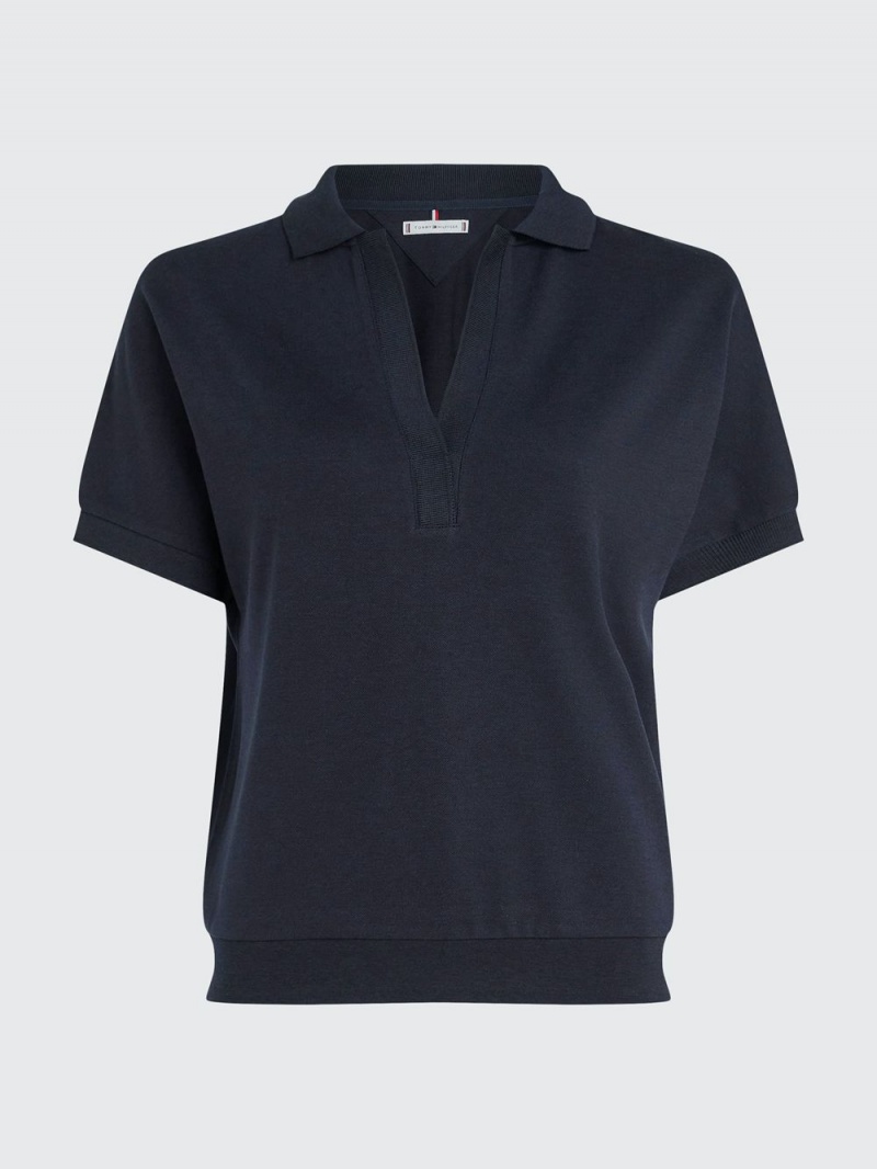 Tommy Hilfiger Relaxed Fit Piketröja Dam Marinblå | 841-OGNKUR