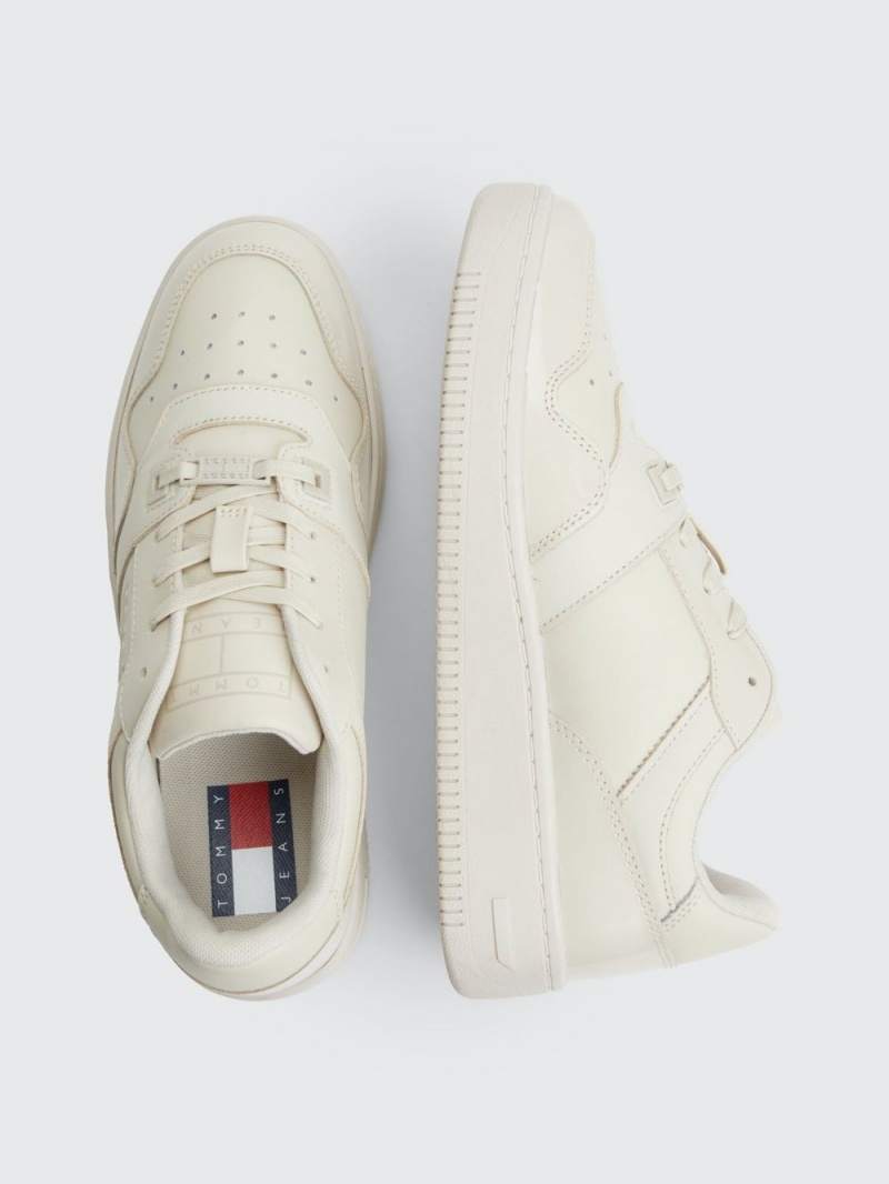 Tommy Hilfiger Retro Glossy Läder Basketball Sneakers Dam Beige | 236-QIVEHN