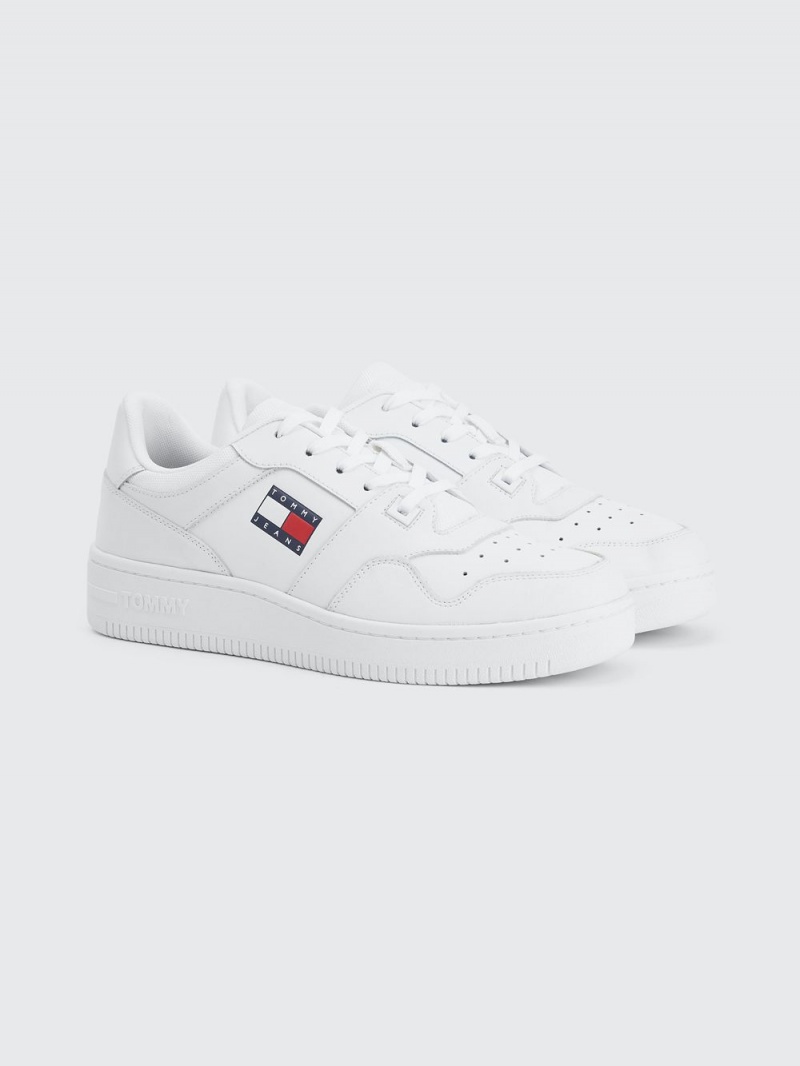 Tommy Hilfiger Retro Läder Basket Sneakers Herr Vita | 046-BYIXDE