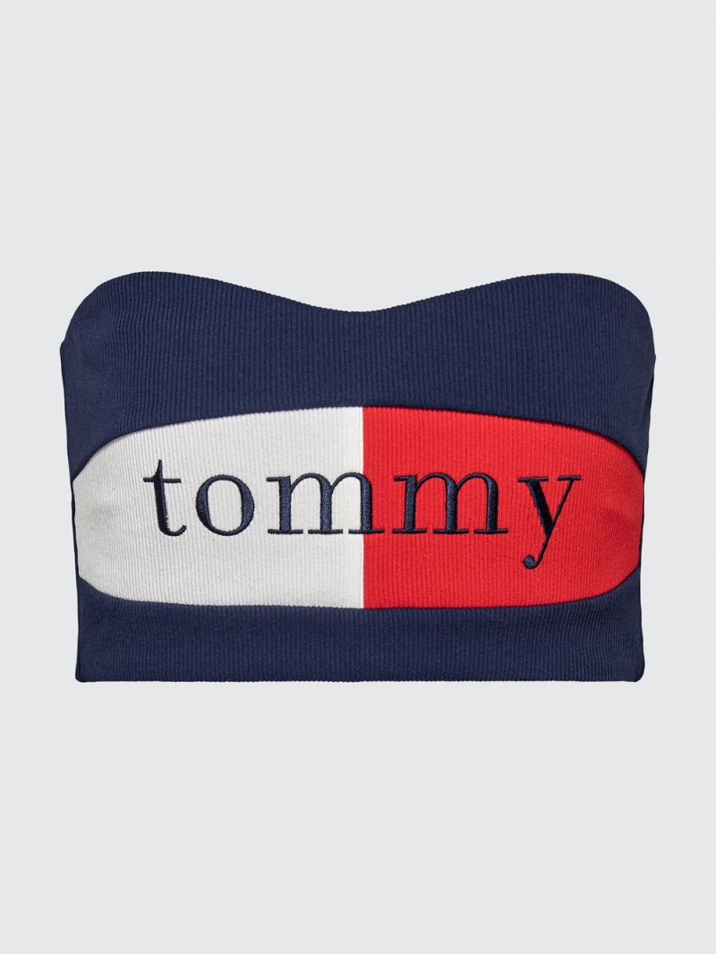 Tommy Hilfiger Räfflad Bandeau Crop Blast Dam Marinblå | 509-RTCBZA