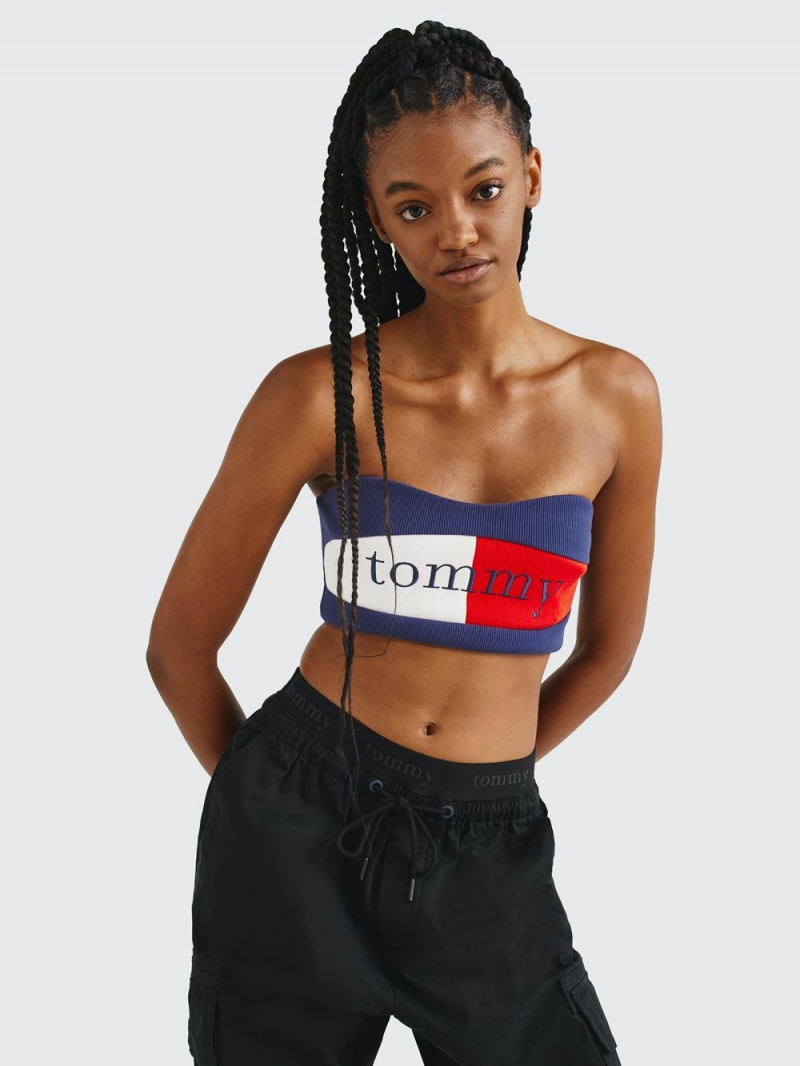 Tommy Hilfiger Räfflad Bandeau Crop Blast Dam Marinblå | 509-RTCBZA