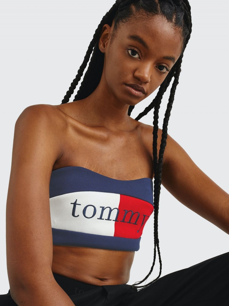 Tommy Hilfiger Räfflad Bandeau Crop Blast Dam Marinblå | 509-RTCBZA