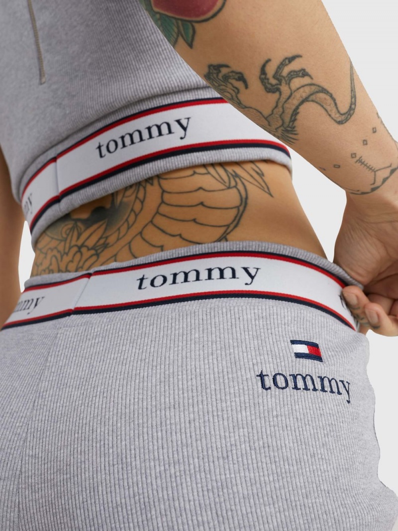 Tommy Hilfiger Räfflad Logo Waistband Cycle Shorts Dam Grå | 216-YOTVDM