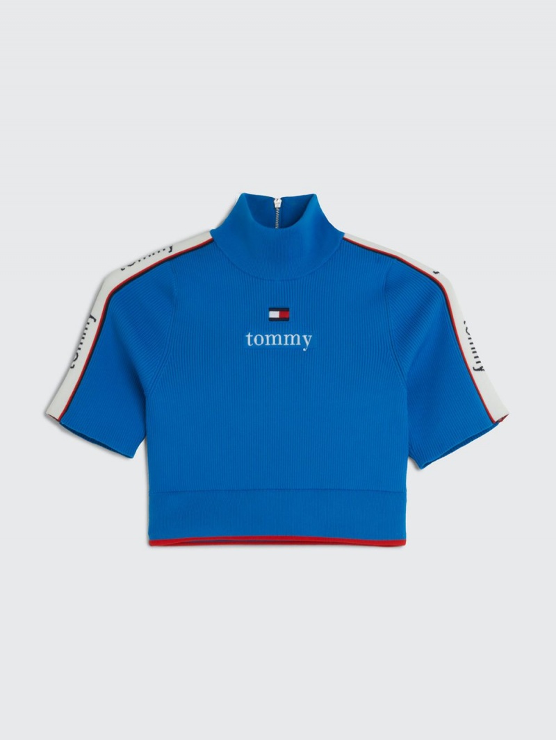 Tommy Hilfiger Räfflad Mock Turtleneck Crop Blast Dam Blå | 025-CXRQLV