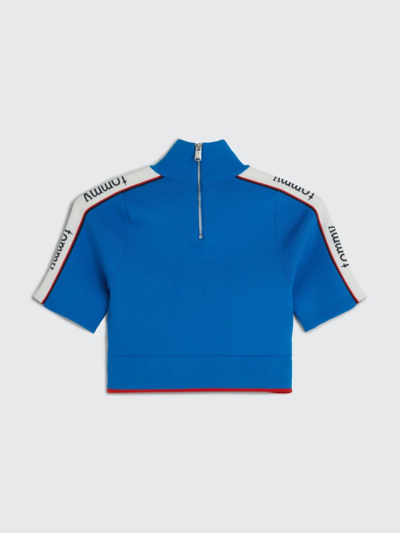 Tommy Hilfiger Räfflad Mock Turtleneck Crop Blast Dam Blå | 025-CXRQLV