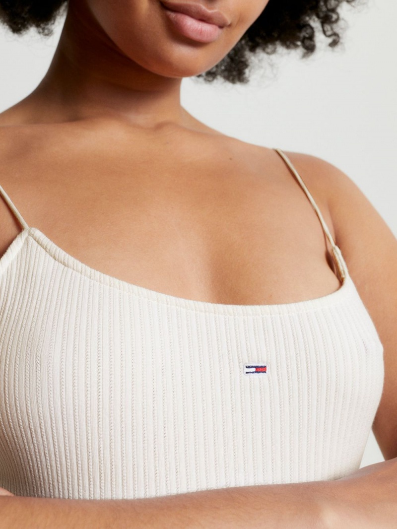 Tommy Hilfiger Räfflad Pointelle Mini Klänning Dam Vita | 102-GMLWNU