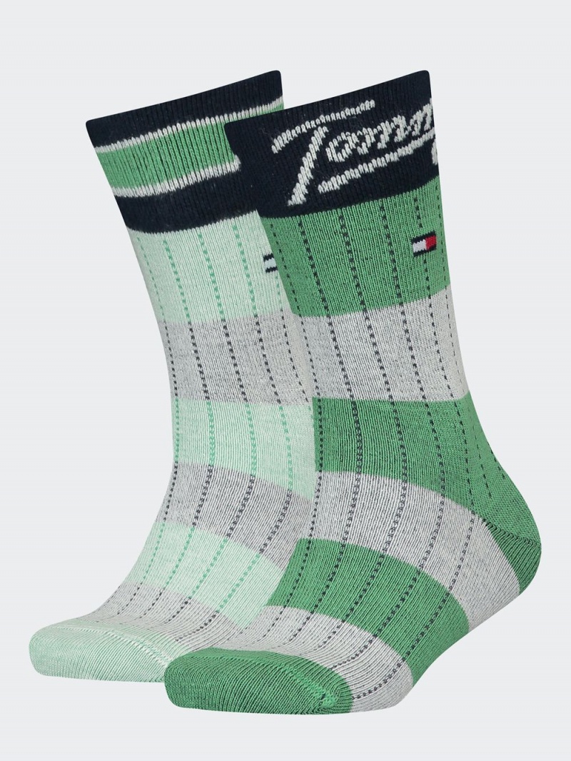 Tommy Hilfiger Rugby Stripe 2-Pack Strumpor Pojke Gröna | 980-TPCBEA