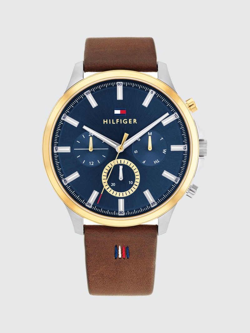 Tommy Hilfiger Ryder Brown Calfskin Navy Dial Klocka Herr Marinblå | 490-RXIUWB