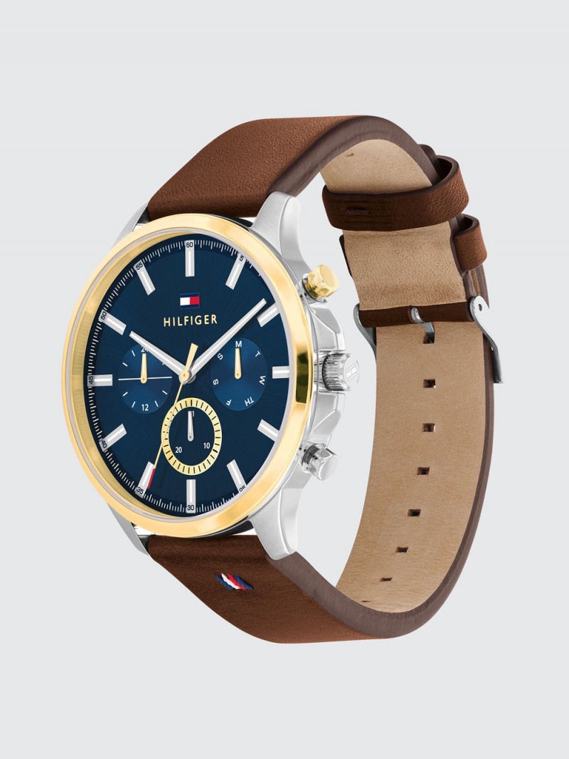 Tommy Hilfiger Ryder Brown Calfskin Navy Dial Klocka Herr Marinblå | 490-RXIUWB