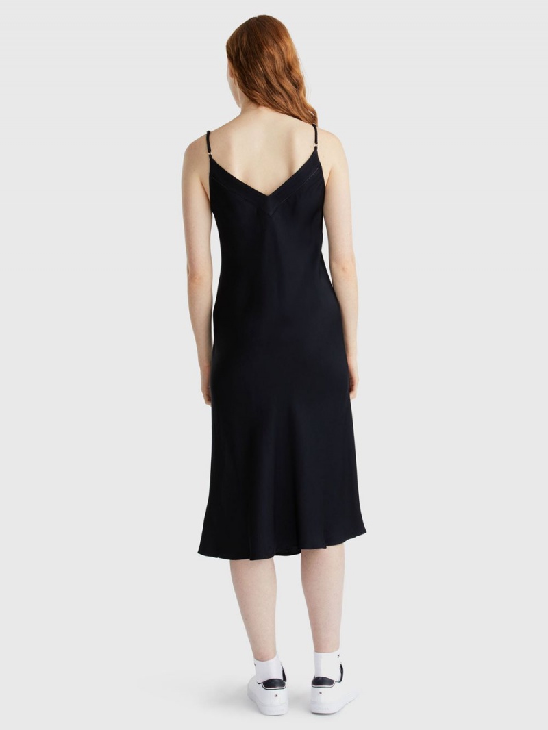 Tommy Hilfiger Satin Slip Knee Klänning Dam Marinblå | 210-STCLGR