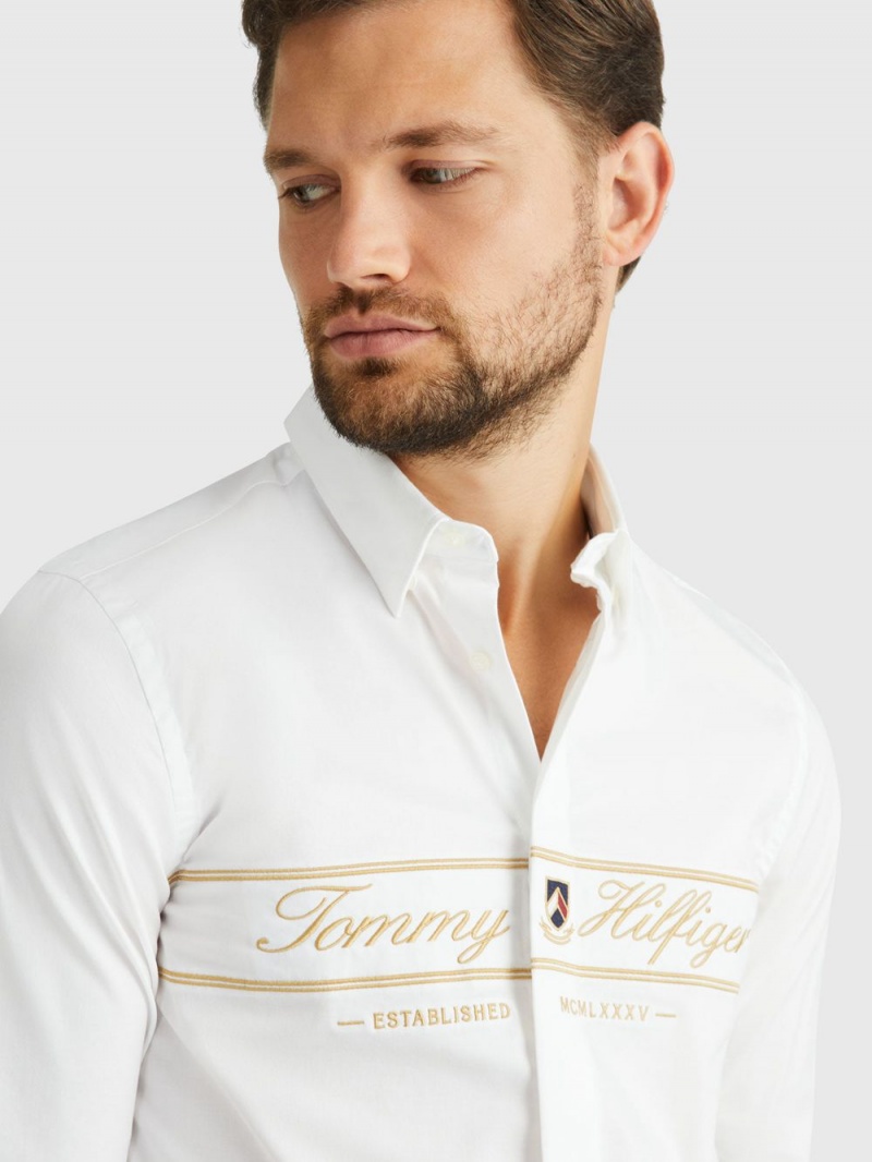 Tommy Hilfiger Script Chest Embroidered Skjorta Herr Vita | 837-GWEPAV