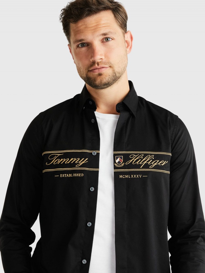 Tommy Hilfiger Script Chest Embroidered Skjorta Herr Svarta | 968-FNBXAO