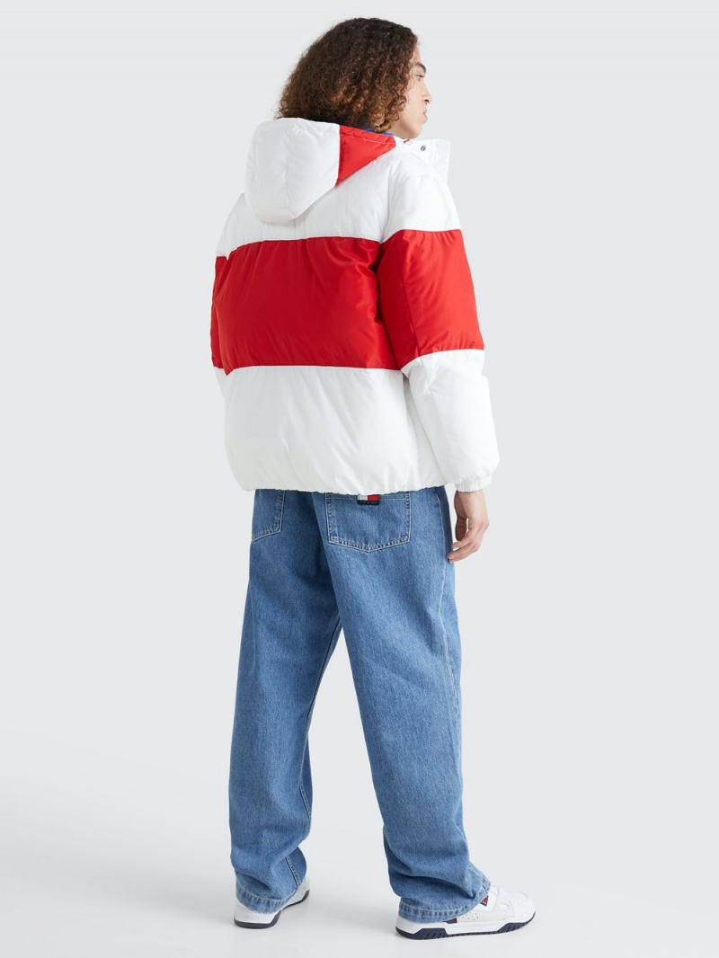 Tommy Hilfiger Shiny Colour-Blocked Oversized Puffer Jackor Herr Vita Röda | 704-BWEAXY