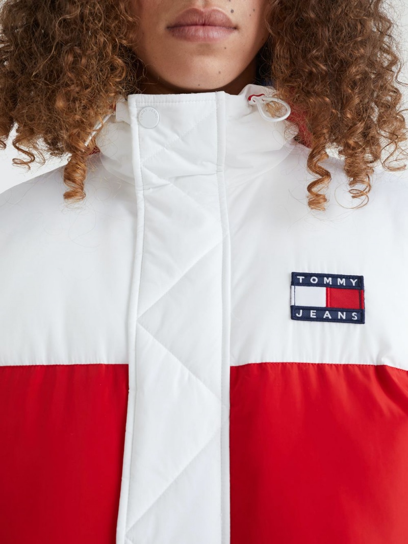 Tommy Hilfiger Shiny Colour-Blocked Oversized Puffer Jackor Herr Vita Röda | 704-BWEAXY