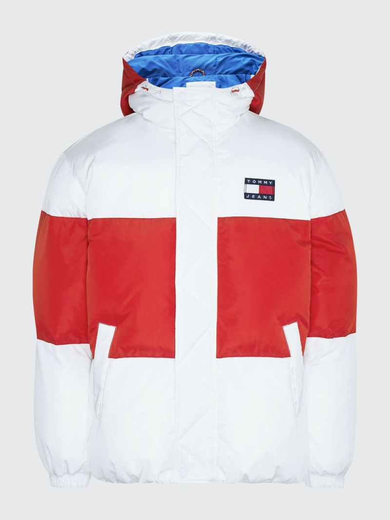 Tommy Hilfiger Shiny Colour-Blocked Oversized Puffer Jackor Herr Vita Röda | 704-BWEAXY