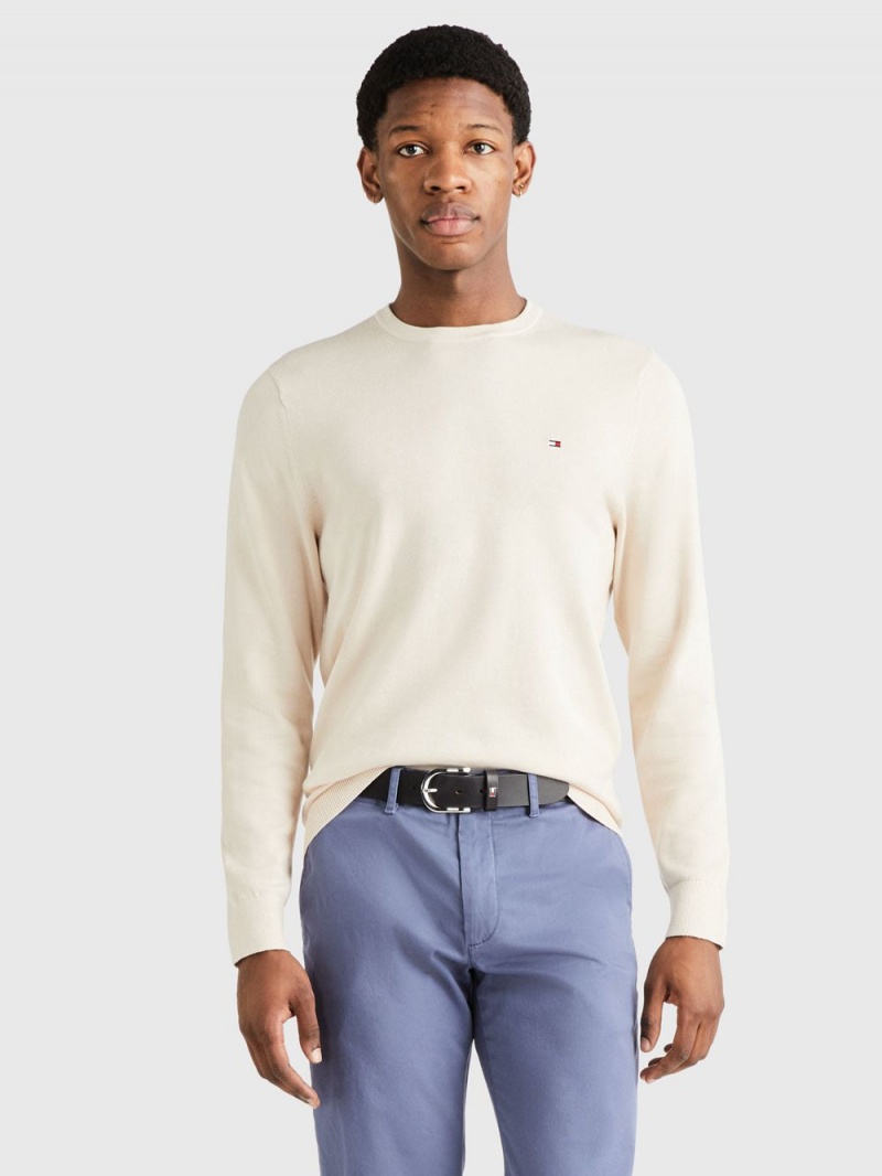 Tommy Hilfiger Signature Crew Neck Tröjor Herr Beige | 836-GJNZIV