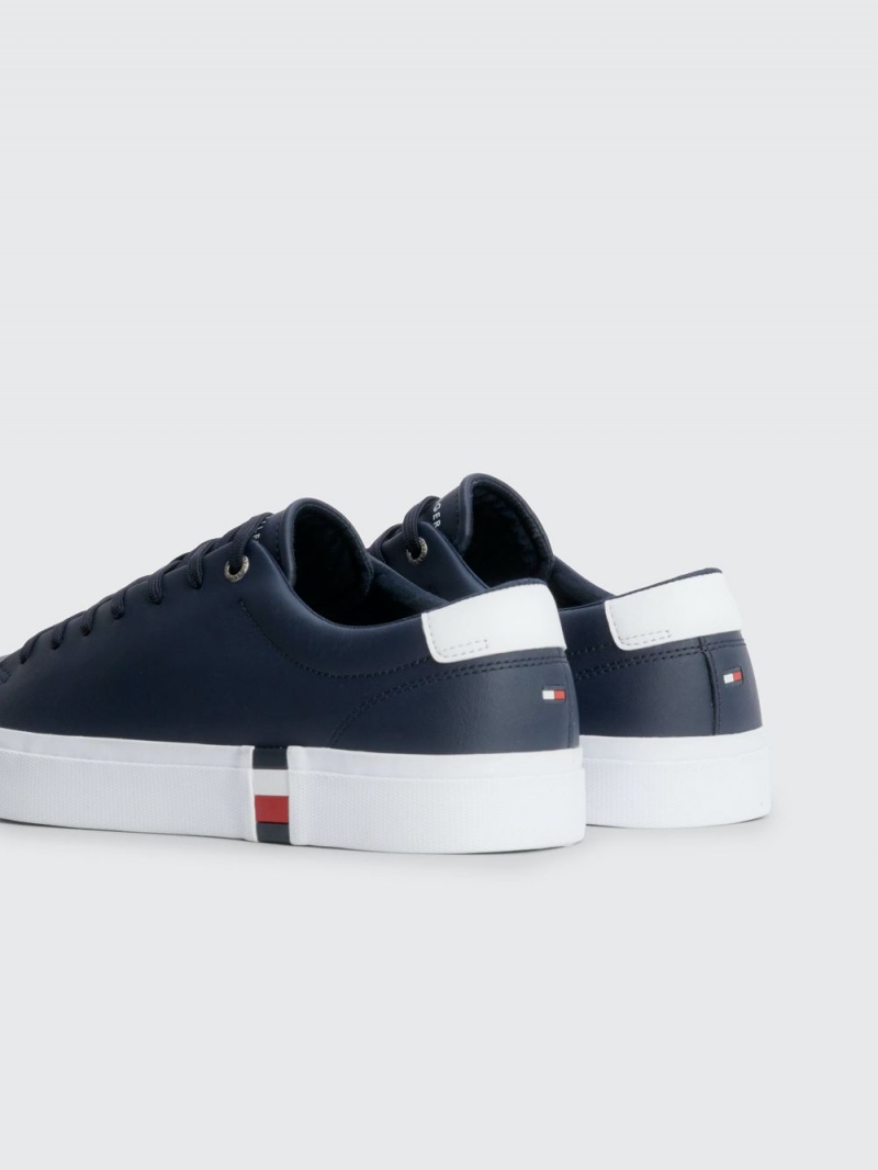 Tommy Hilfiger Signature Läder Sneakers Herr Blå | 084-FBSYMI