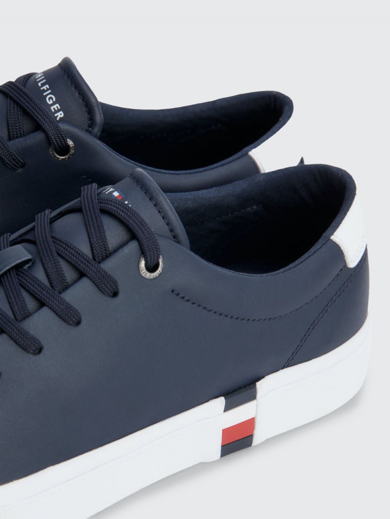 Tommy Hilfiger Signature Läder Sneakers Herr Blå | 084-FBSYMI