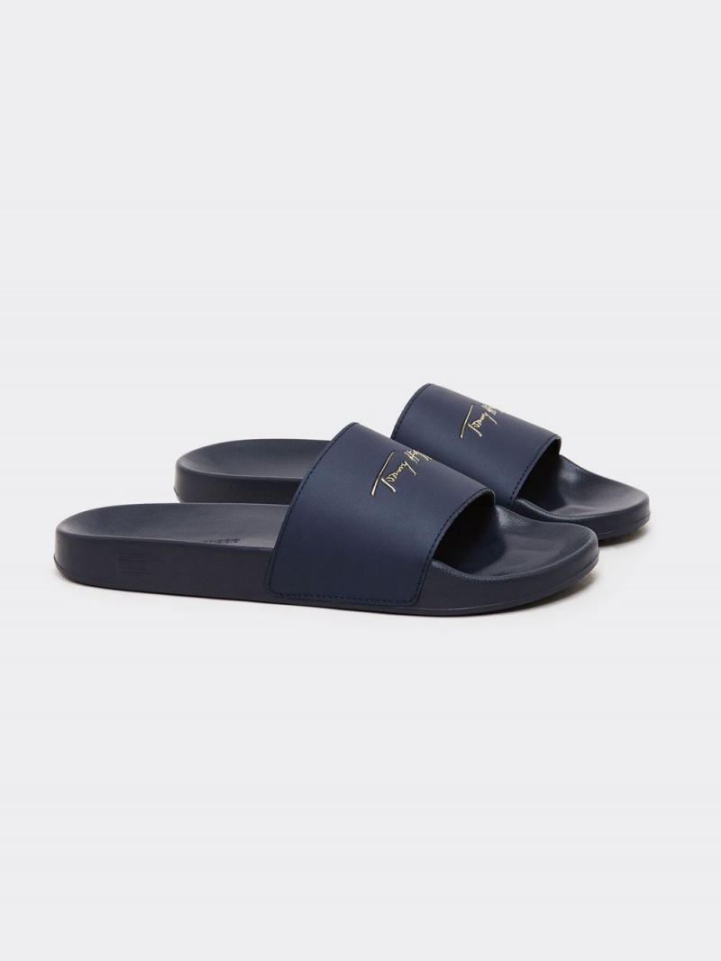 Tommy Hilfiger Signature Pool Badtofflor Dam Blå | 890-FBYNAO