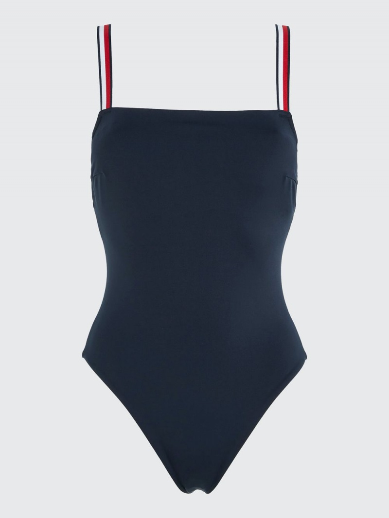 Tommy Hilfiger Signature Tape One-Piece Badkläder Dam Marinblå | 564-IFWAHS