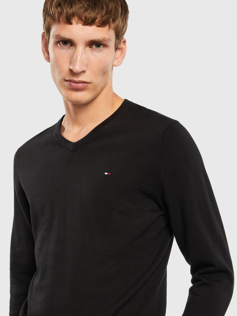 Tommy Hilfiger Signature V Neck Tröjor Herr Svarta | 251-TFPMNX