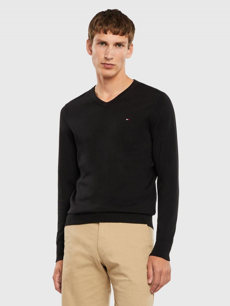 Tommy Hilfiger Signature V Neck Tröjor Herr Svarta | 251-TFPMNX