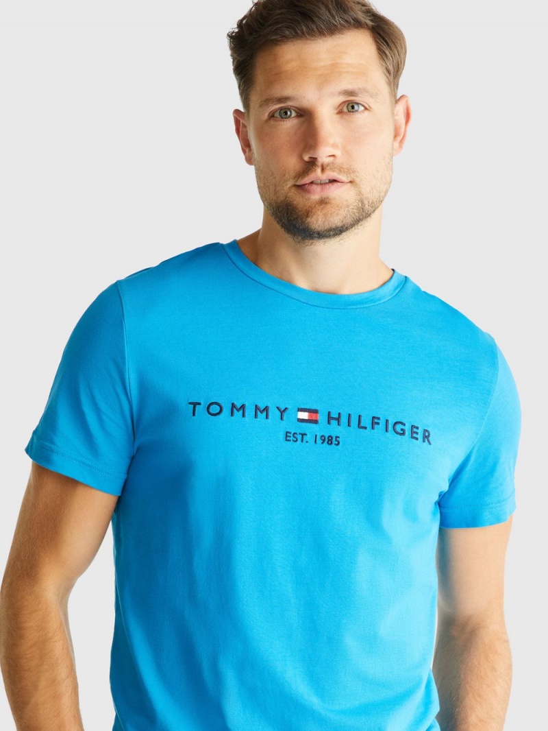 Tommy Hilfiger Slim Fit Organic Bomull T-shirt Herr Blå | 634-RVSHCE