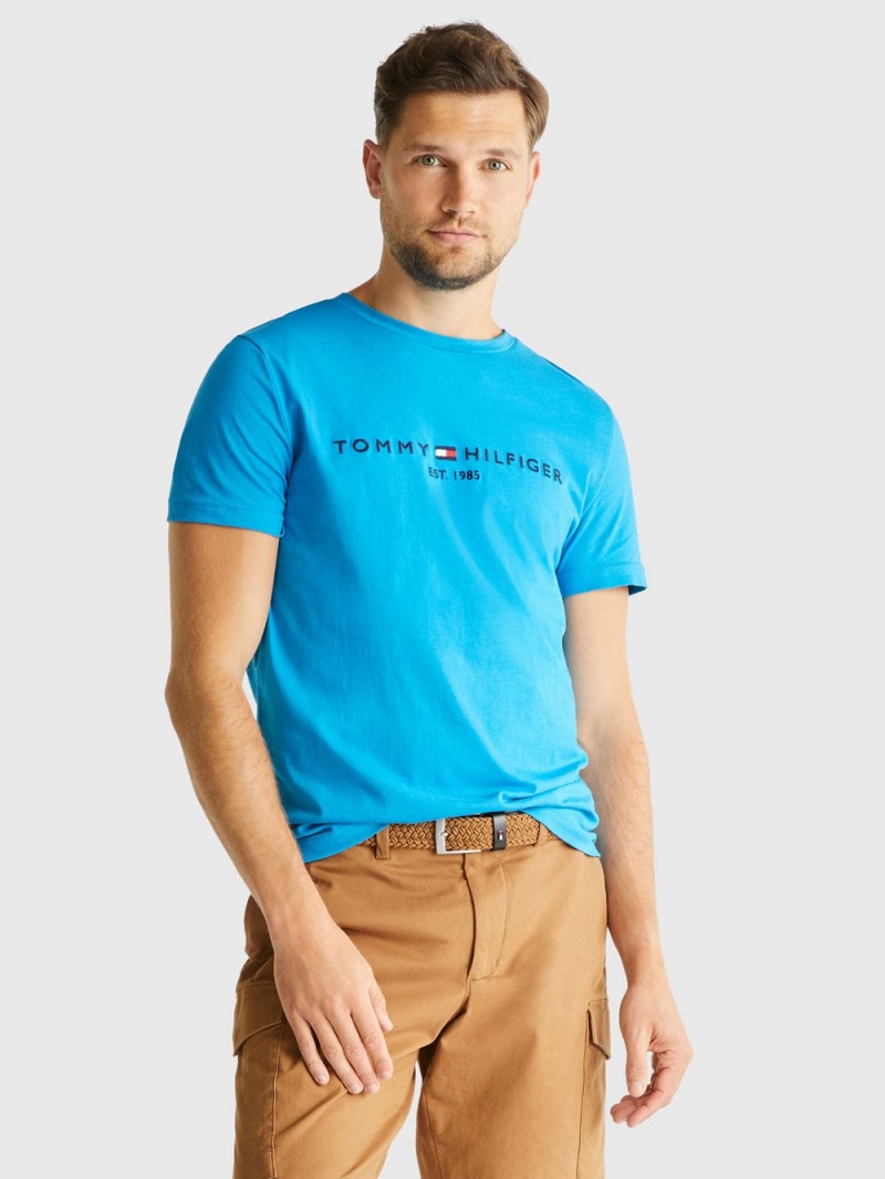 Tommy Hilfiger Slim Fit Organic Bomull T-shirt Herr Blå | 634-RVSHCE