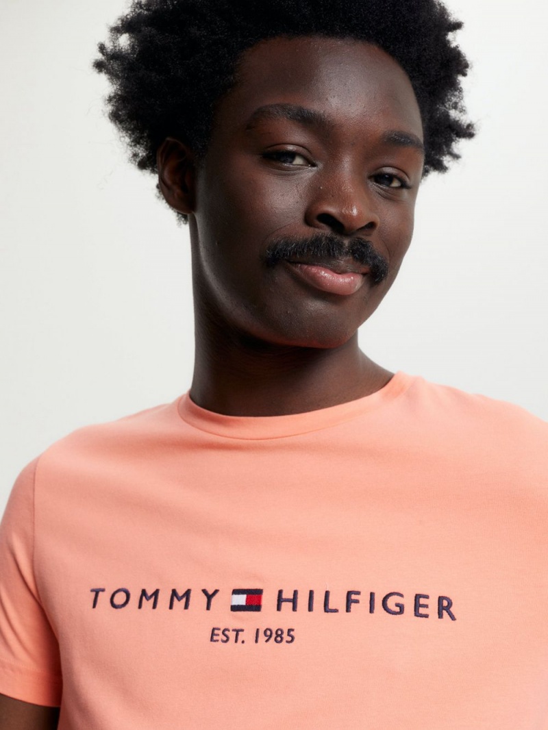 Tommy Hilfiger Slim Fit Organic Bomull T-shirt Herr Korall | 046-OCVPLY